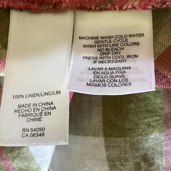 Jones New York Signature Linen Plaid Button Down Shirt Tie Waist Sz L #77M - Picture 8 of 8